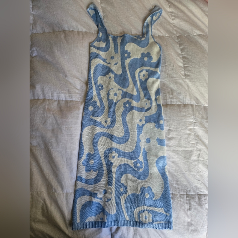 Hollister Light Blue and White Knit Dress